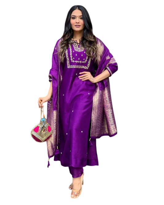 Saanvi - A serene design crafted for elegant occasions (Purple)
