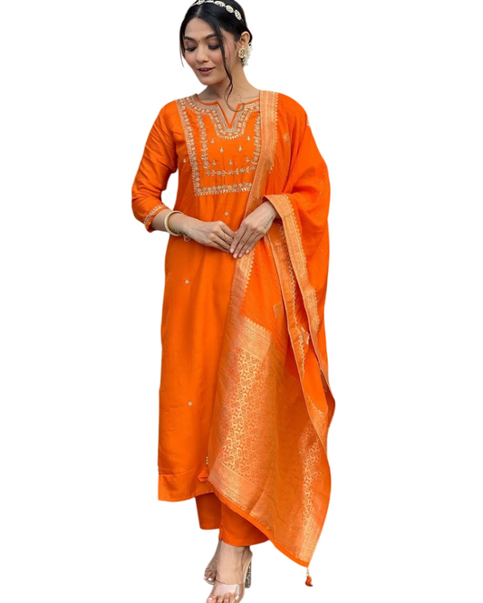 Saanvi - A serene design crafted for elegant occasions (Orange)