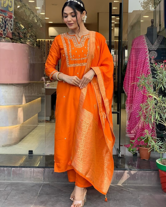 Saanvi - A serene design crafted for elegant occasions (Orange)