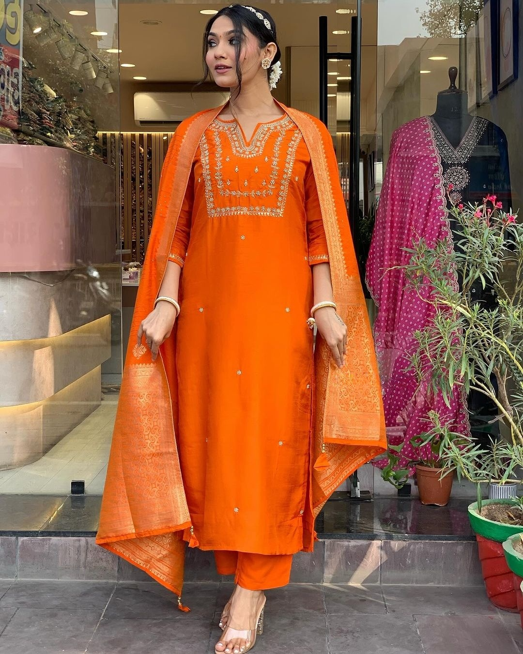 Saanvi - A serene design crafted for elegant occasions (Orange)