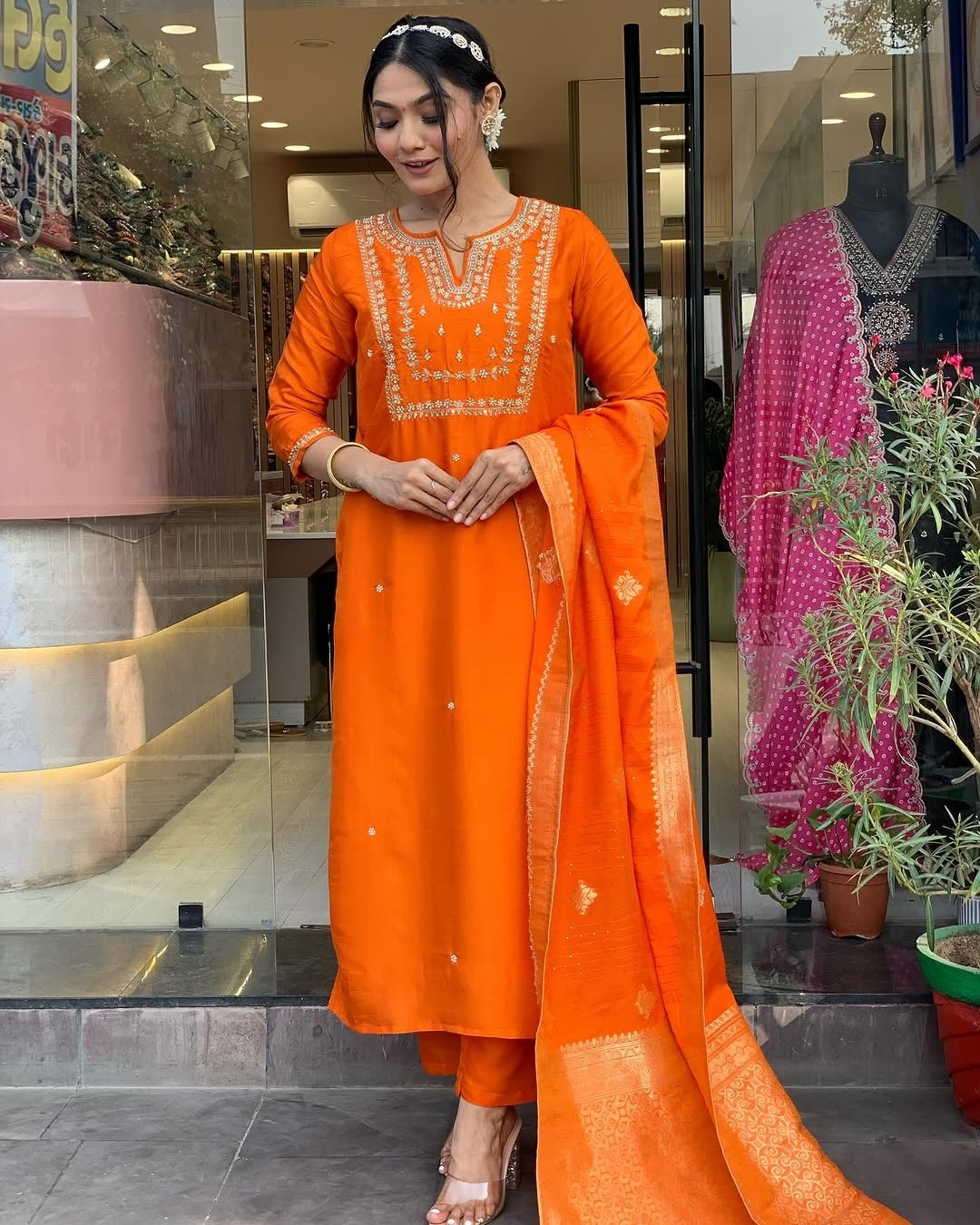 Saanvi - A serene design crafted for elegant occasions (Orange)